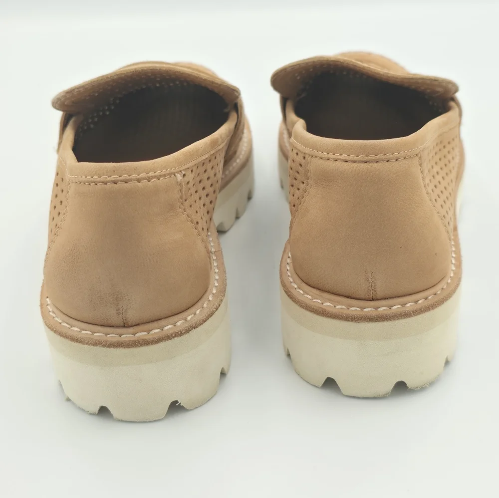 Dolce Vita Tan Perforated Platform Penny Loafers Lug Sole 7.5